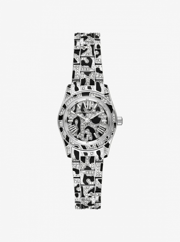 Michael Kors Petite Lexington Pavé Animal Print Silver-Tone Watch