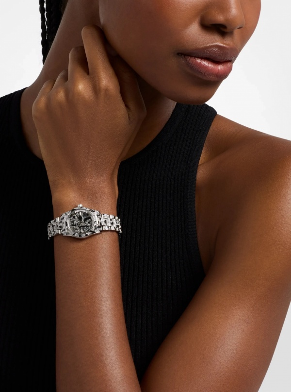 Michael Kors Petite Lexington Pavé Animal Print Silver-Tone Watch
