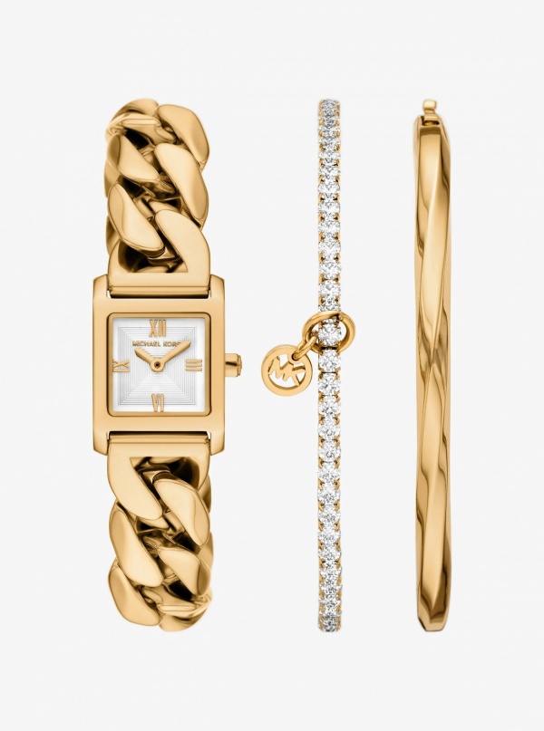 Michael Kors Micro Georgie Gold-Tone Watch and Jewelry Gift Set