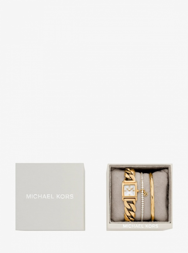 Michael Kors Micro Georgie Gold-Tone Watch and Jewelry Gift Set