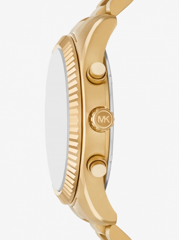 Michael Kors Oversized Lexington Gold-Tone Watch and Crocodile Embossed Leather Card Case Gift Set