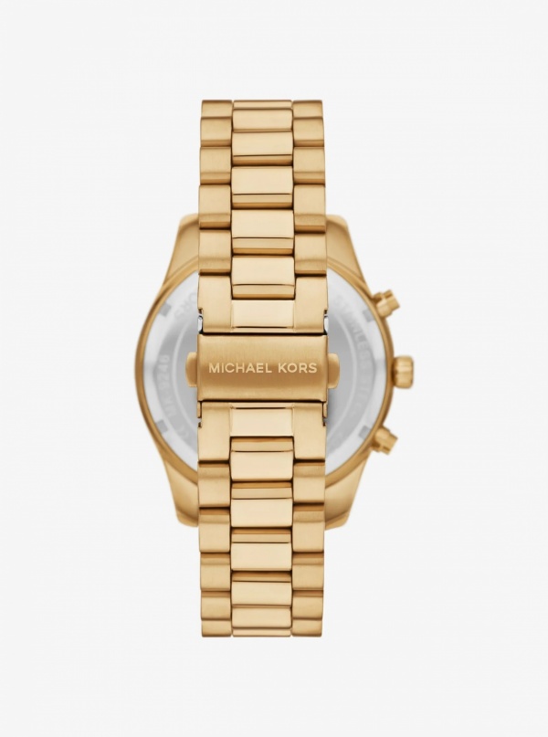 Michael Kors Oversized Lexington Gold-Tone Watch and Crocodile Embossed Leather Card Case Gift Set
