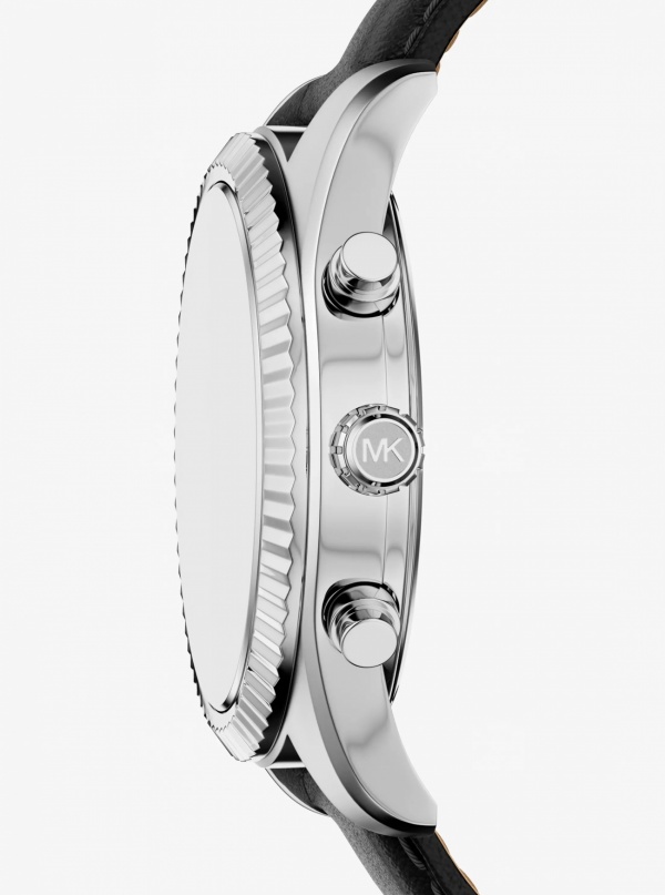 Michael Kors Oversized Lexington Silver-Tone and Leather Watch