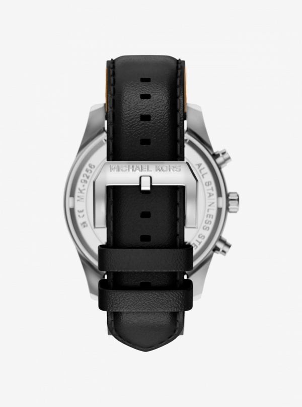 Michael Kors Oversized Lexington Silver-Tone and Leather Watch