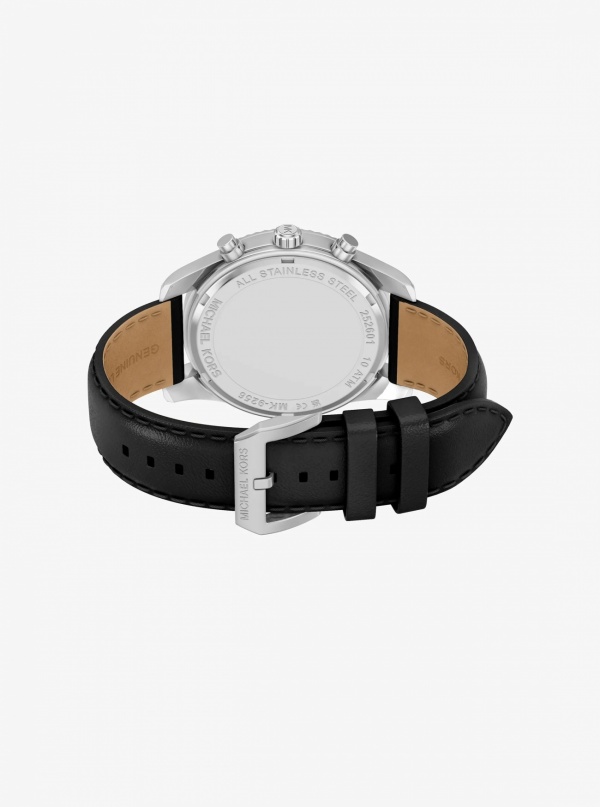 Michael Kors Oversized Lexington Silver-Tone and Leather Watch