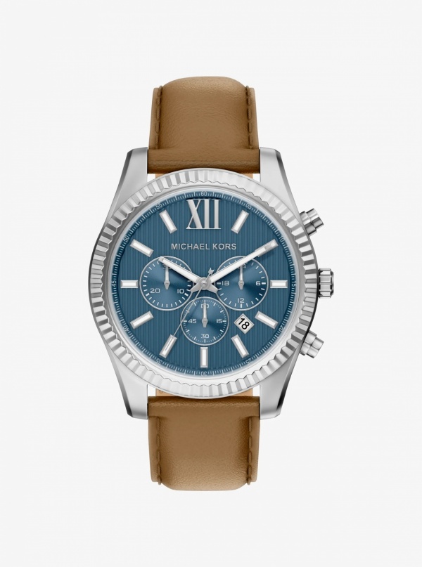 Michael Kors Oversized Lexington Silver-Tone and Leather Watch