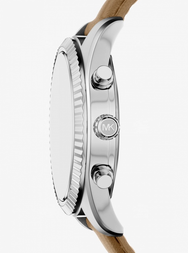 Michael Kors Oversized Lexington Silver-Tone and Leather Watch