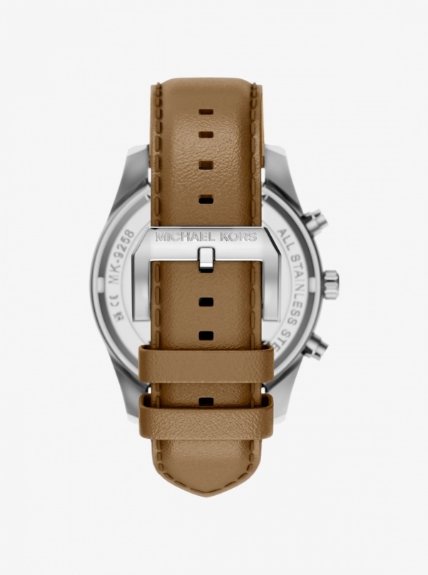 Michael Kors Oversized Lexington Silver-Tone and Leather Watch