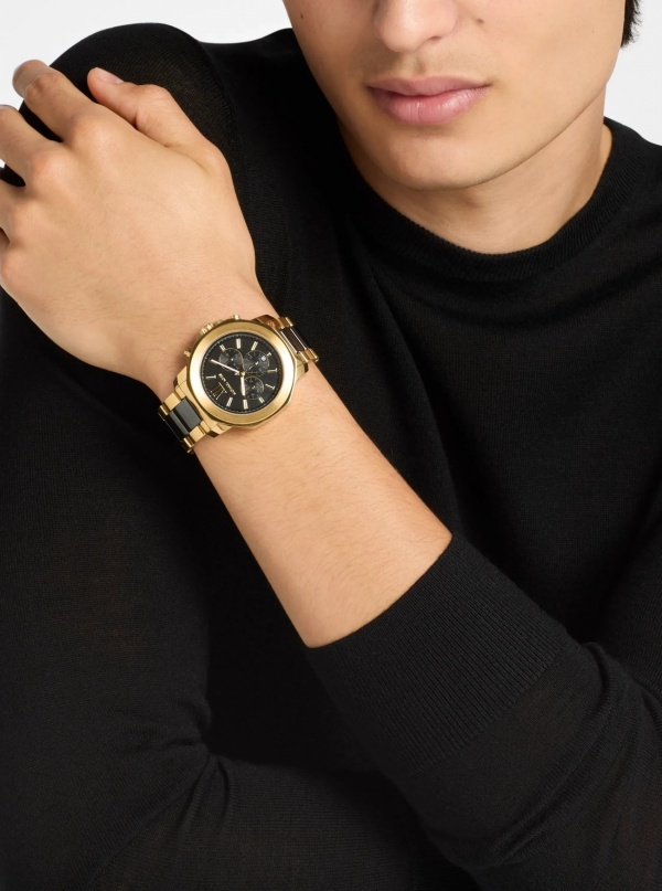 Michael Kors Mens Oversized Prescott Gold-Tone and Ceramic Watch