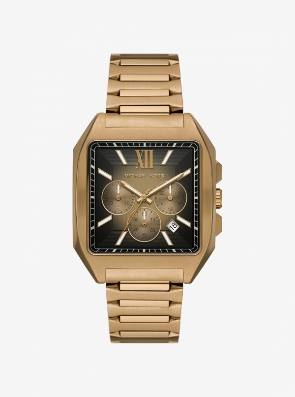 Michael Kors Mens Hayes Oversized Brushed Beige Gold-Tone Sport Watch
