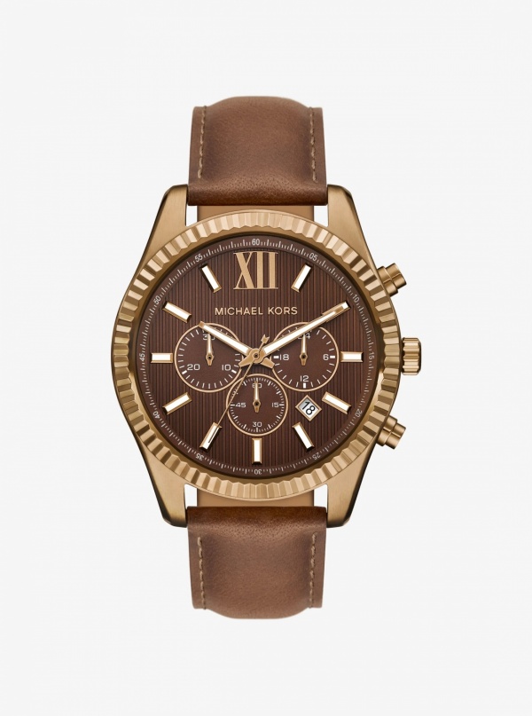 Michael Kors Oversized Lexington Beige Gold-Tone Leather Watch