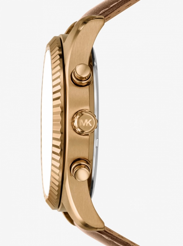 Michael Kors Oversized Lexington Beige Gold-Tone Leather Watch
