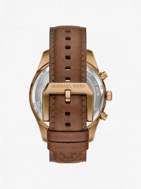 Michael Kors Oversized Lexington Beige Gold-Tone Leather Watch