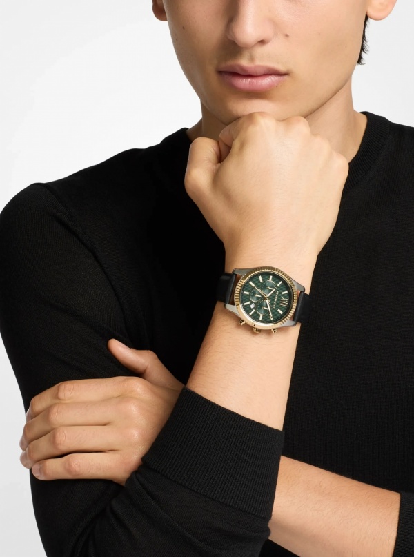 Michael Kors Oversized Lexington Two-Tone and Leather Watch