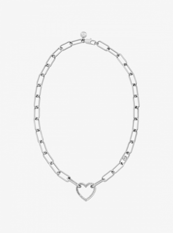 Pavé Heart Curb-Link Necklace