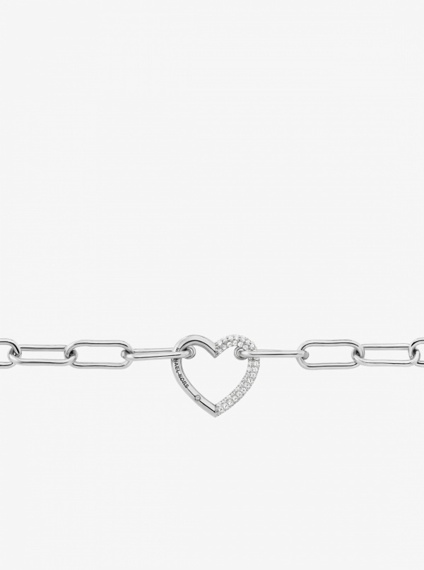 Pavé Heart Curb-Link Necklace