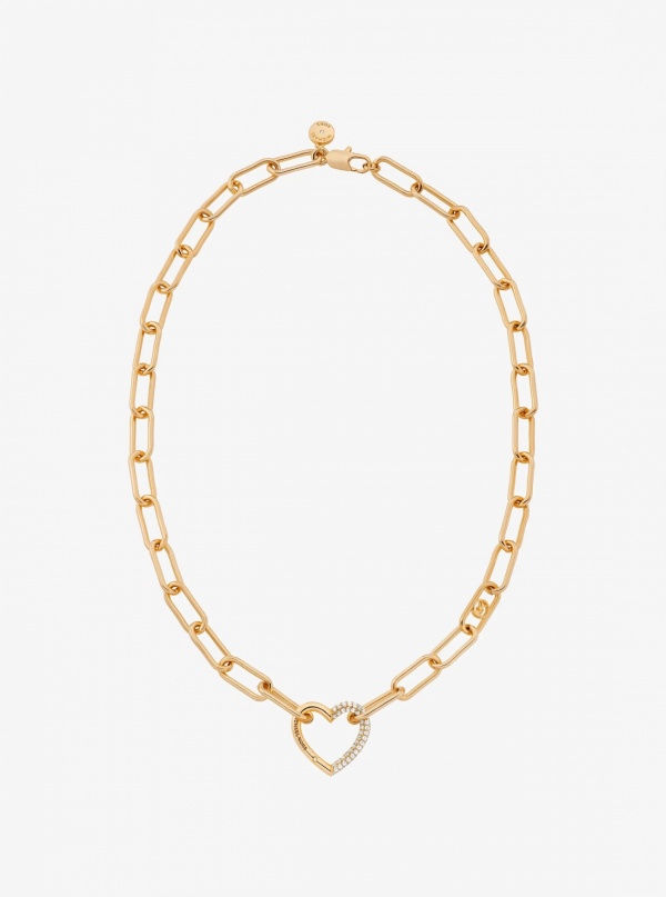 Pavé Heart Curb-Link Necklace