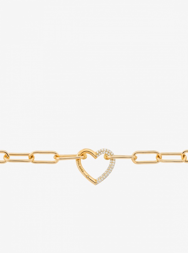 Pavé Heart Curb-Link Necklace