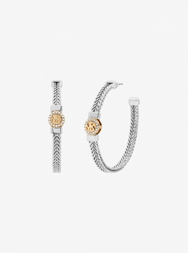 Pavé Logo Foxtail Chain Hoop Earrings