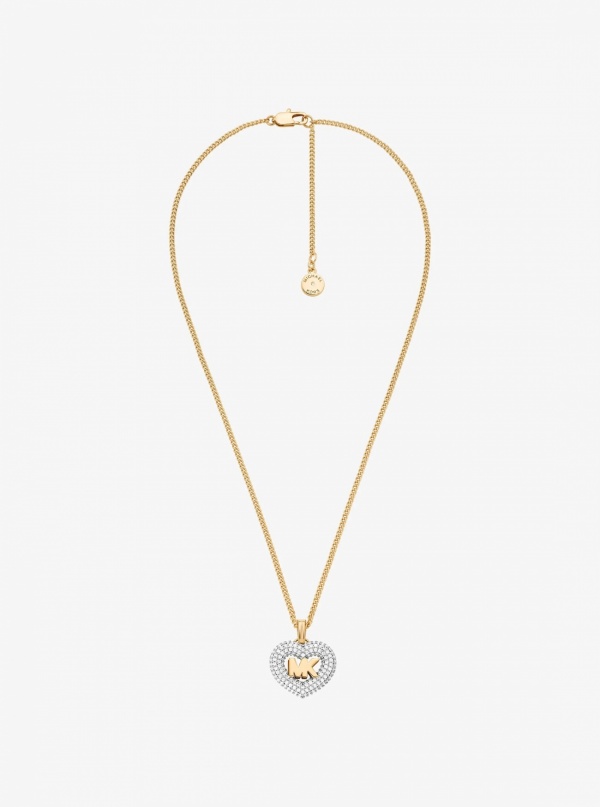 Logo and Pavé Heart Necklace