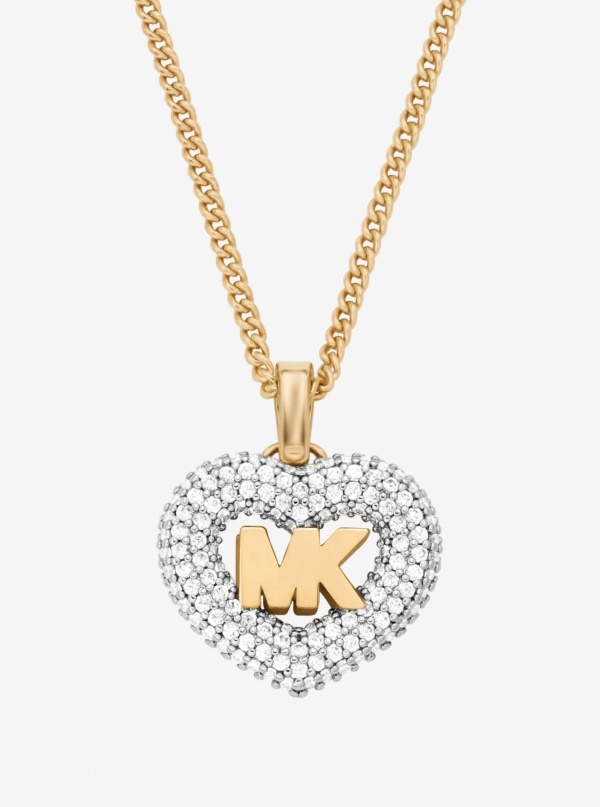 Logo and Pavé Heart Necklace