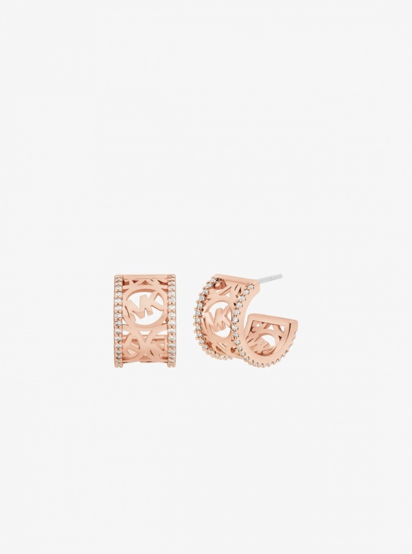 Pavé Perforated Logo Huggie Earrings