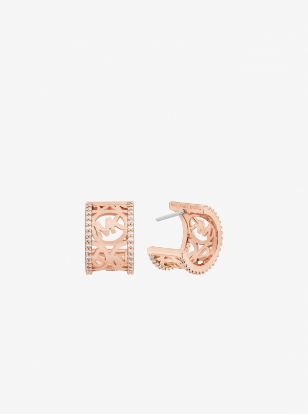 Pavé Perforated Logo Huggie Earrings