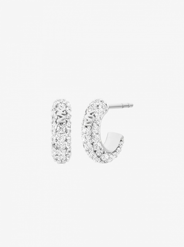 Pavé Heart and Logo Necklace and Hoop Earrings Jewelry Gift Set