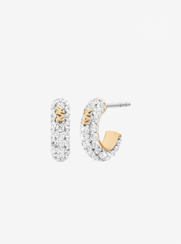 Pavé Heart and Logo Necklace and Hoop Earrings Jewelry Gift Set