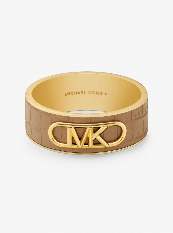Michael Kors Precious Metal-Plated Brass and Crocodile Embossed Empire Logo Bangle
