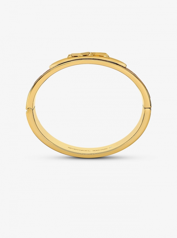 Michael Kors Precious Metal-Plated Brass and Crocodile Embossed Empire Logo Bangle