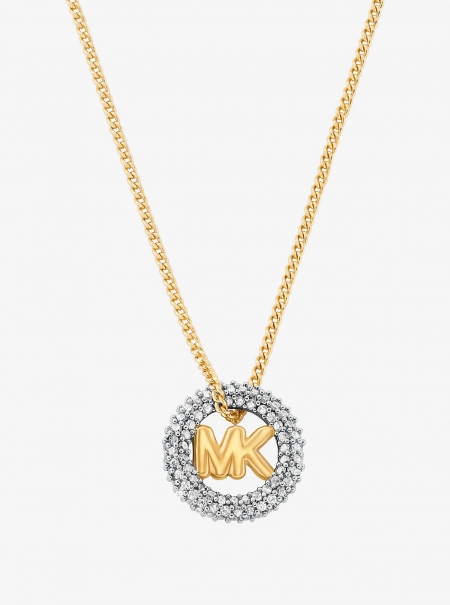 Michael Kors Pavé and Logo Charm Two-Tone Necklace