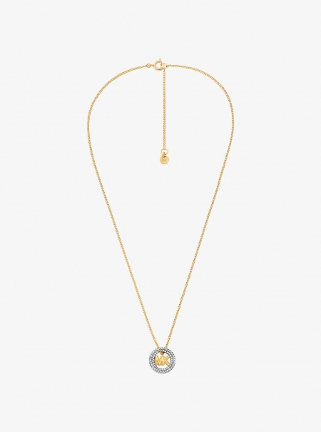 Michael Kors Pavé and Logo Charm Two-Tone Necklace