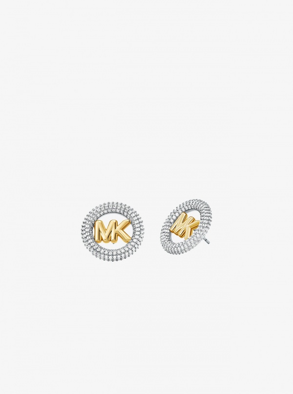 Michael Kors Medium Precious Metal-Plated Brass Pavé Logo Stud Earrings