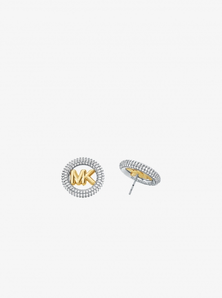 Michael Kors Medium Precious Metal-Plated Brass Pavé Logo Stud Earrings