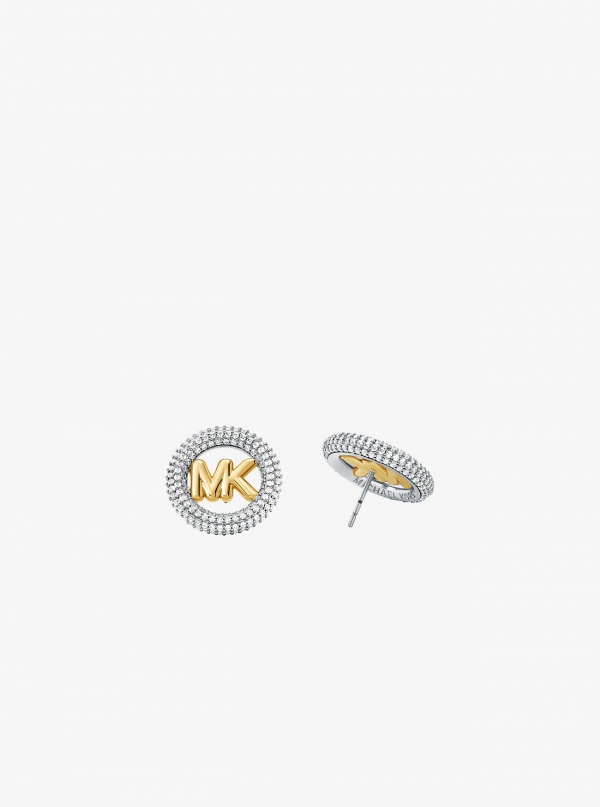 Michael Kors Medium Precious Metal-Plated Brass Pavé Logo Stud Earrings