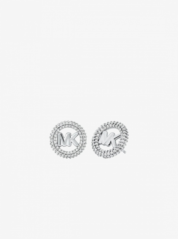 Michael Kors Small Pavé Logo Charm Two-Tone Stud Earrings