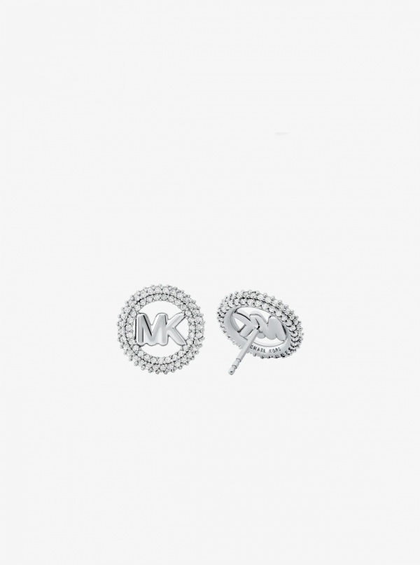Michael Kors Small Pavé Logo Charm Two-Tone Stud Earrings