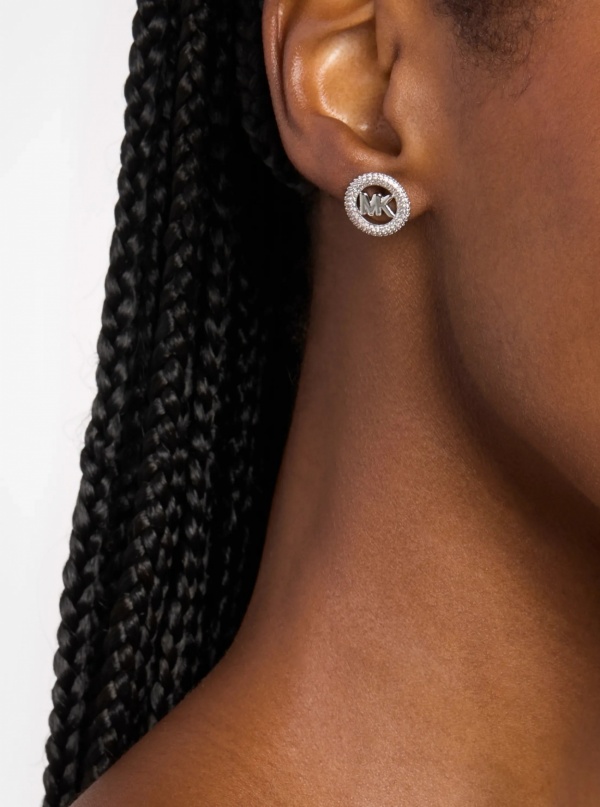Michael Kors Small Pavé Logo Charm Two-Tone Stud Earrings