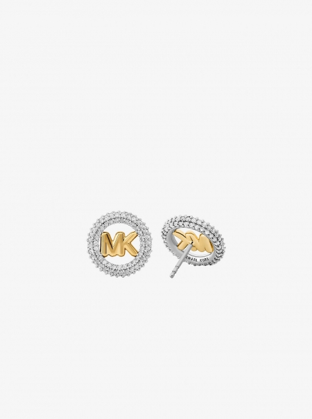 Michael Kors Small Pavé Logo Charm Two-Tone Stud Earrings