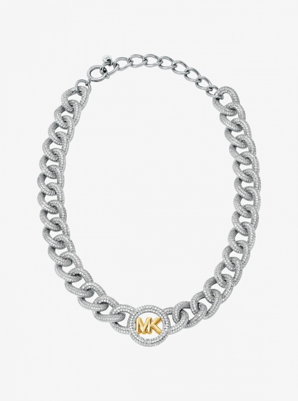 Michael Kors Pavé Logo Curb-Link Necklace