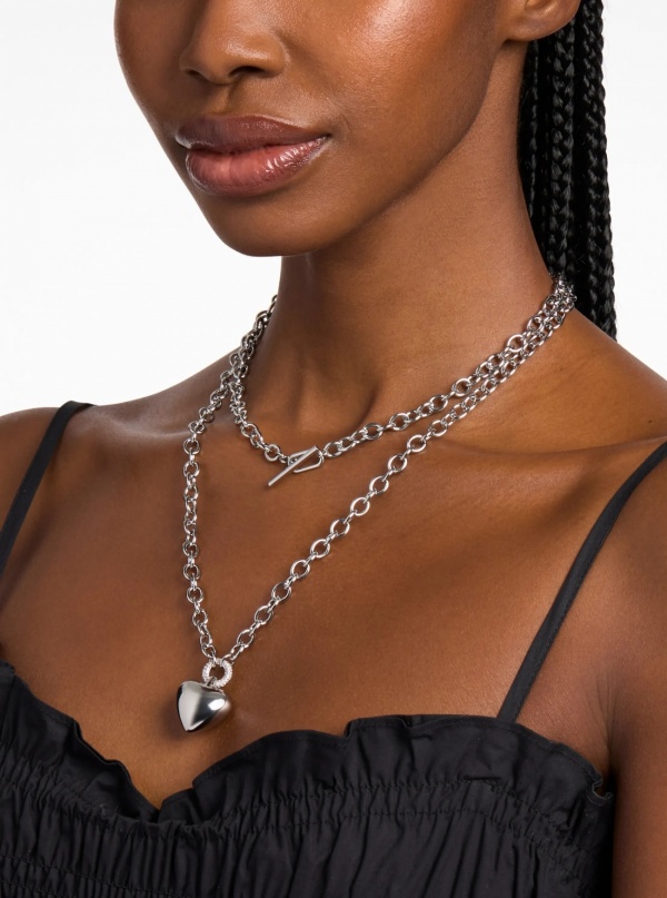 Michael Kors Pavé Puffy Heart Pendant Necklace