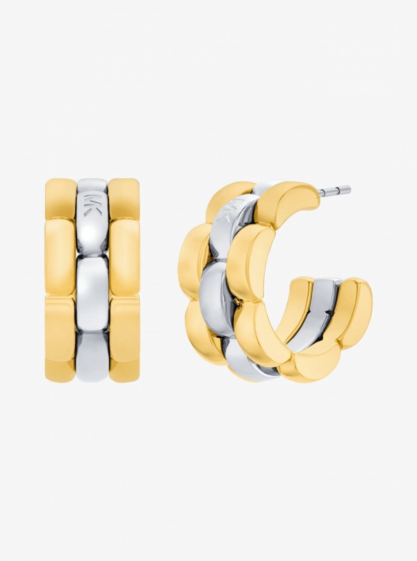 Michael Kors Two-Tone 3-Link Huggie Earrings