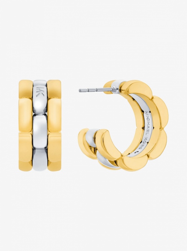 Michael Kors Two-Tone 3-Link Huggie Earrings