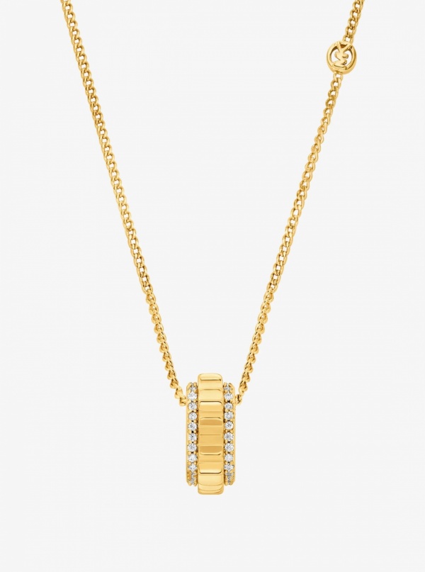 Michael Kors Pavé Gold-Tone Brass Ring Necklace