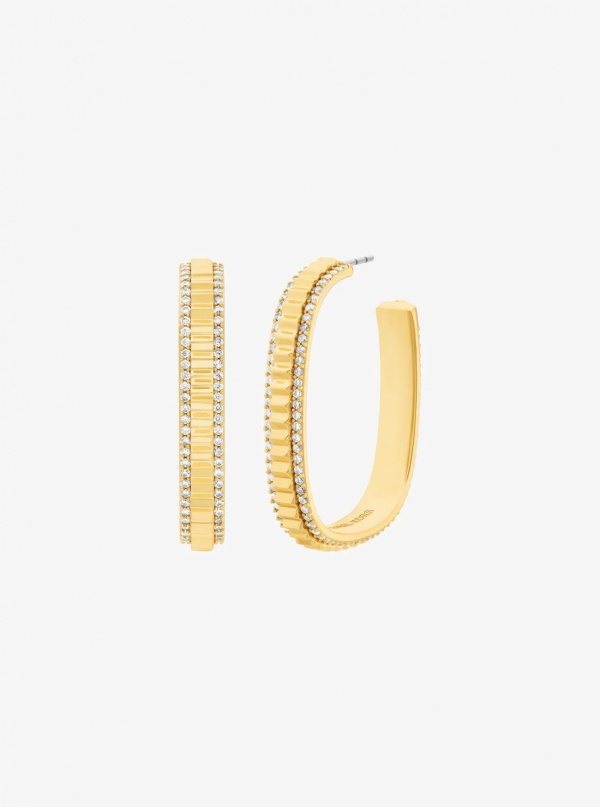 Michael Kors Large Pavé Gold-Tone Brass Hoop Earrings