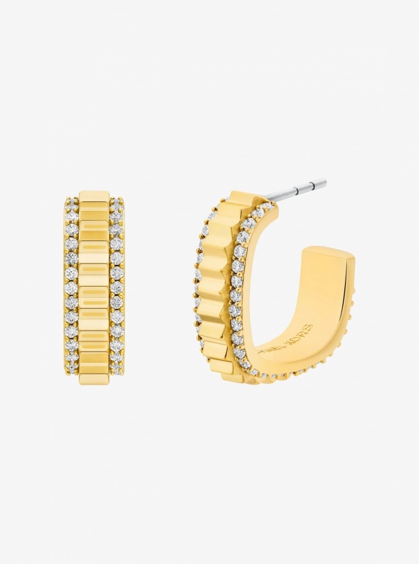 Michael Kors Small Pavé Gold-Tone Brass Hoop Earrings