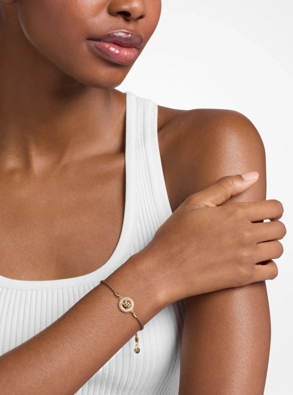 Michael Kors Pavé Gold-Tone Logo Corded Bracelet