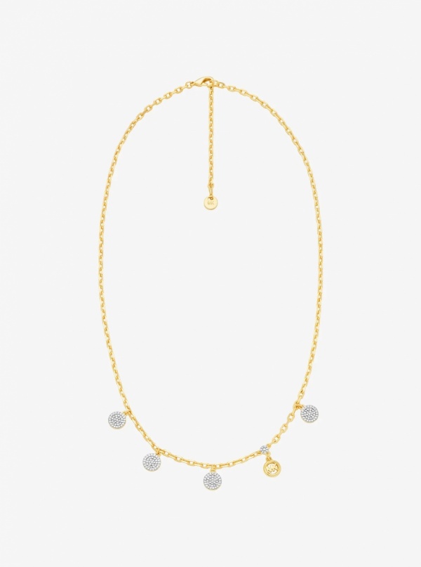 Michael Kors Brass Pavé Disk Charm Necklace