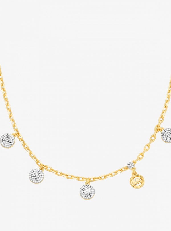 Michael Kors Brass Pavé Disk Charm Necklace